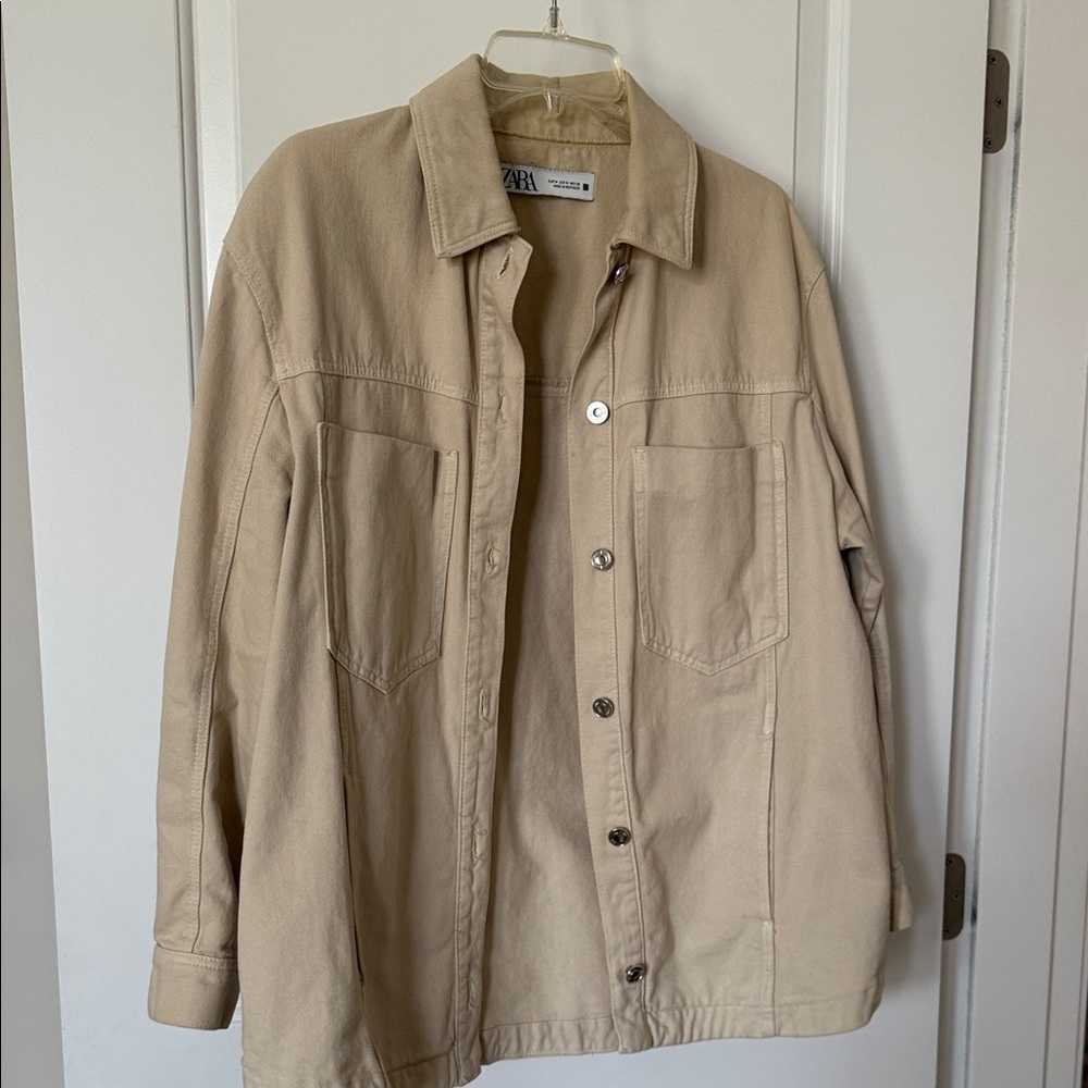 Zara Beige Oversized Denim Shirt Jacket